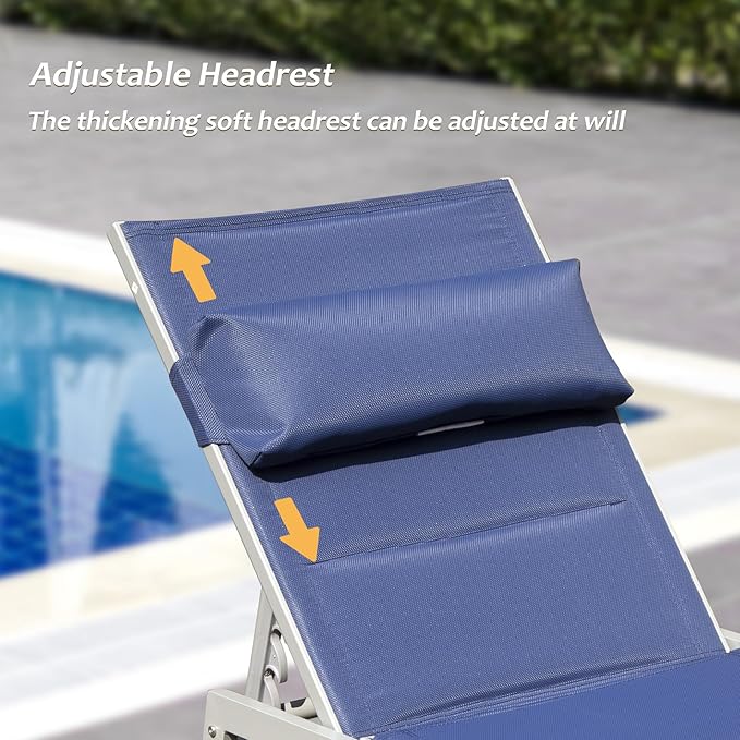 Domi Patio Chaise Lounge Set of 2 with Side Table, Adjustable Full Aluminum Pool Lounge Chairs with Wheels - Photo 2