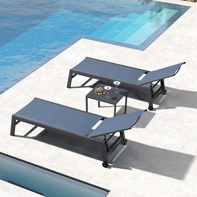 PURPLE LEAF 6-Piece Patio Chaise Lounge Outdoor Pool Lounge Chairs with Adjustable Backrest and Side Tables Aluminum - Photo 9
