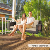 5FT Wicker Porch Swing for 3 Person, 1000lb Capacity Outdoor Hanging Bench with 3 Removable Cushions - Photo 9