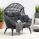 IRONCK Double Egg Chair Outdoor, 2 Person Wicker Lounge Chair, Oversized Thickened Padded Cushions and Headrests - Photo 7