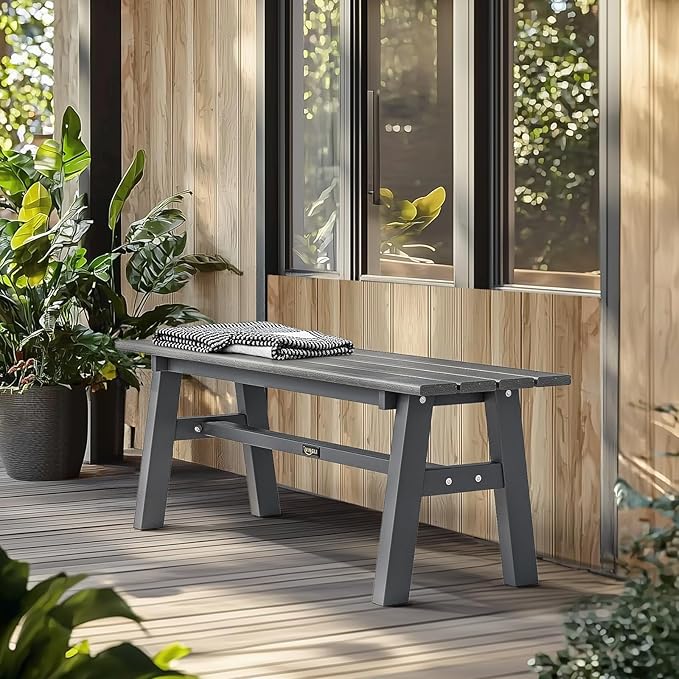 VINGLI 47” Outdoor Bench Garden Bench HDPE Porch Bench w/Metal Legs, Poly Lumber Patio Bench - Photo 2