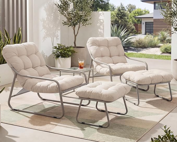 NICESOUL 2-Piece Outdoor Lounge Chair and Ottoman Set, Comfy Patio Lounge Chairs with Reclined Backs and Armrests - Photo 1