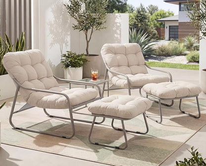 NICESOUL 2-Piece Outdoor Lounge Chair and Ottoman Set, Comfy Patio Lounge Chairs with Reclined Backs and Armrests, Heavy-Duty Reading Chairs with Cushions for Porch, Balcony, Backyard, Beige