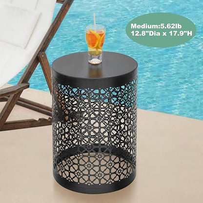 Y&M Set of 3 Black Round Nesting Tables, Multifunctional Coffee Table End Table, Side Table for Indoor, Outdoor Garden Stool-Carbon Black(Ship from US)