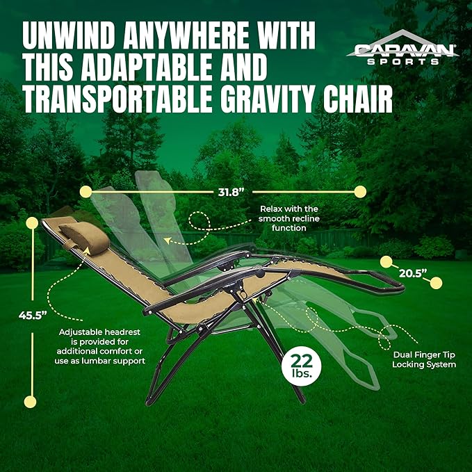 Caravan Canopy Infinity Zero Gravity Steel Frame Patio Deck Chair, Beige (Pair)