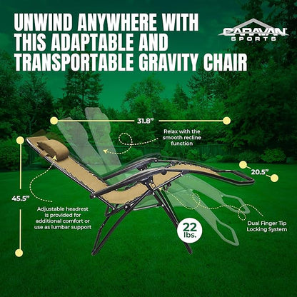 Caravan Canopy Infinity Zero Gravity Steel Frame Patio Deck Chair, Beige (Pair)