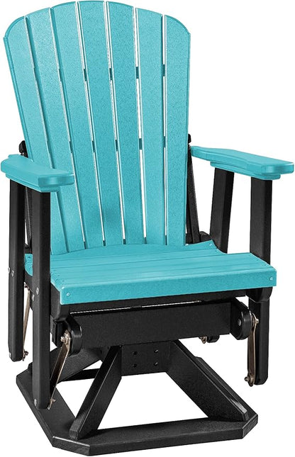 DutchCrafters Slat Fan Back Poly Adirondack Swivel Glider Outdoor Patio Chair (Black & Aruba Blue)