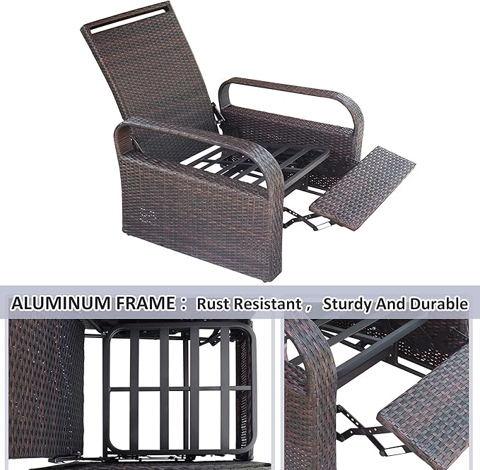 ATR ART TO REAL Outdoor Wicker Recliner Chair with 5.5'' Cushions, Automatic Adjustable Patio Chaise Lounge Chairs, Aluminum Frame Reclining Chair, UV Resistant, Rustless (Linen Gray)