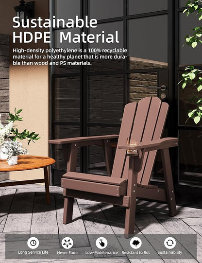 Adirondack Chair - Durable HDPE Poly Lumber All-Weather Resistant, Oversized Balcony Porch Patio Outdoor Chair for Lawn, Backyard, Deck, Garden, Camping - Easy Installation, Teak