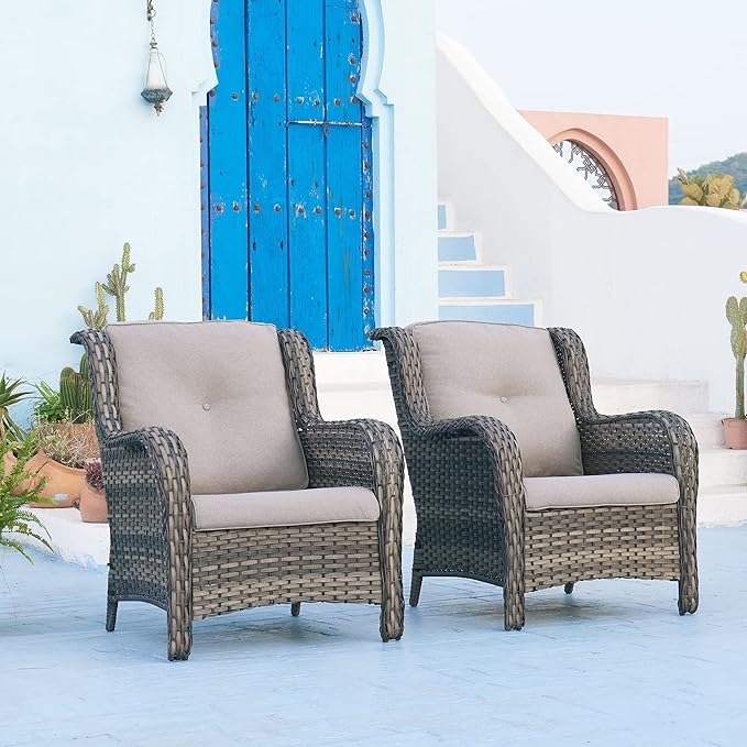 Rilyson Patio Chairs Outdoor Wicker Chair - Rattan Dining Chairs Porch Chairs Outside Club Chairs with High Back and - Photo 7