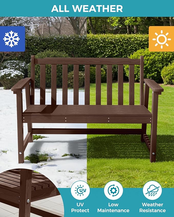 Outdoor Bench, 2-Person HDPE Garden Bench, All Weather Poly Patio Bench for Outdoors, Garden, Backyard, Porch and Park - Photo 6