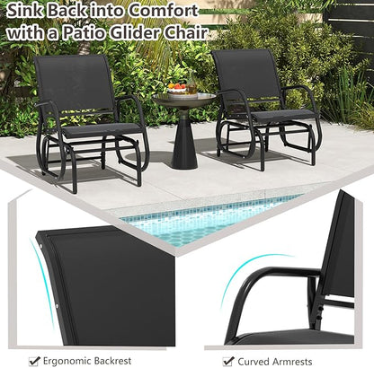 Tangkula Swing Glider Chair, Ergonomic Rocking Chair with Comfortable Fabric, Iron Frame, 4 Non-Slip Foot Pads, Outdoor Patio Glider Rocker Chair for Living Room, Garden, Backyard (1, Black)