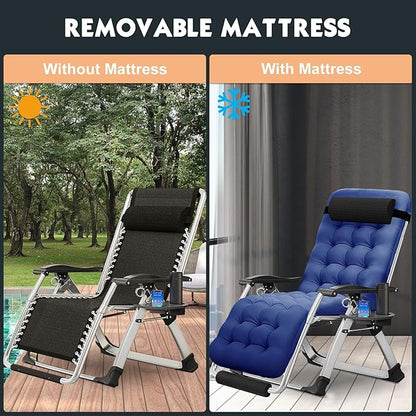 MOPHOTO Zero Gravity Chair Oversize, Outdoor Padded Lounge Chair with Side Table, Zero Gravity Recliner Chair, Outdoor Reclining Chair, Sturdy & Comfortable, Supports up to 440lbs