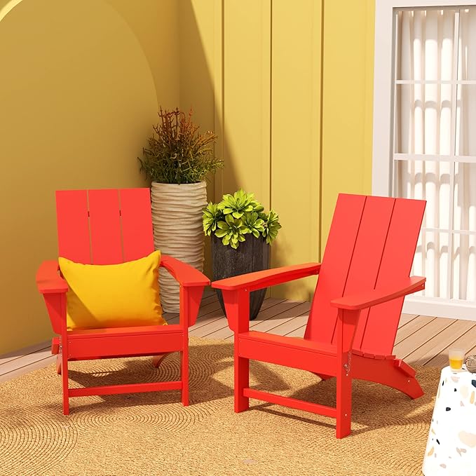WestinTrends Ashore Modern Outdoor Folding Adirondack Chair (Set of 2), Red