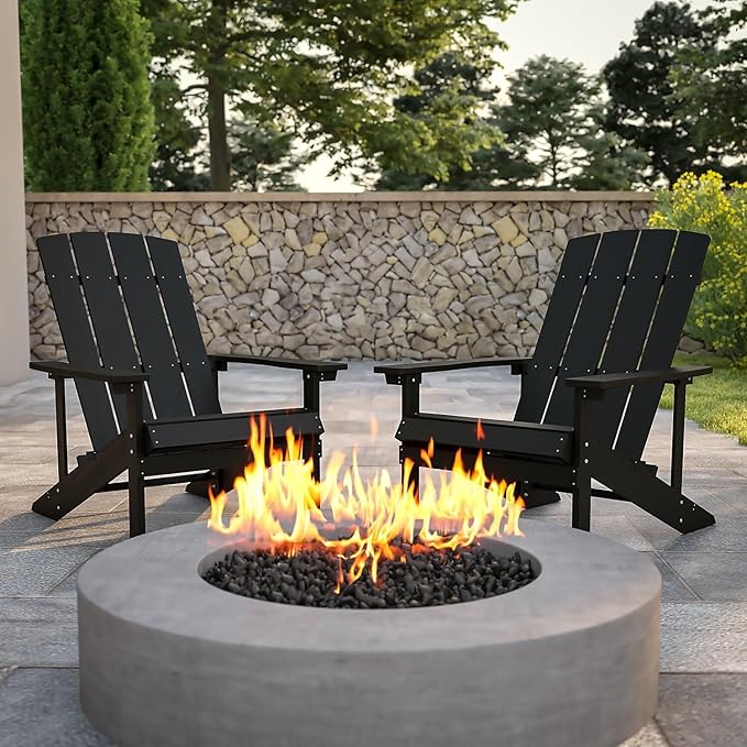 Flash Furniture Charlestown Poly Resin Adirondack Chair - Slate Gray - All Weather - Indoor/Outdoor - Set of 2