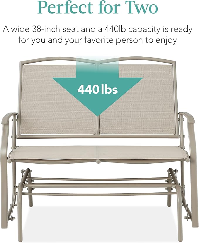 Best Choice Products 2-Person Outdoor Patio Swing Glider Steel Bench Loveseat Rocker for Deck, Porch w/Textilene Fabric - Photo 6