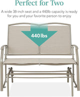 Best Choice Products 2-Person Outdoor Patio Swing Glider Steel Bench Loveseat Rocker for Deck, Porch w/Textilene Fabric - Photo 6