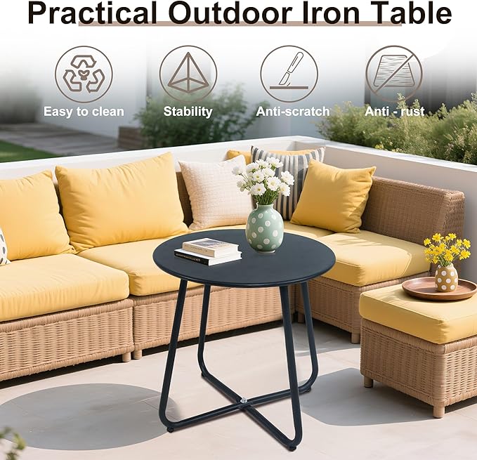 Outdoor Side Table Metal - Portable Accent Table, Multi-Functional End Table for Patio, Balcony, Bedroom & RV Use - Photo 5