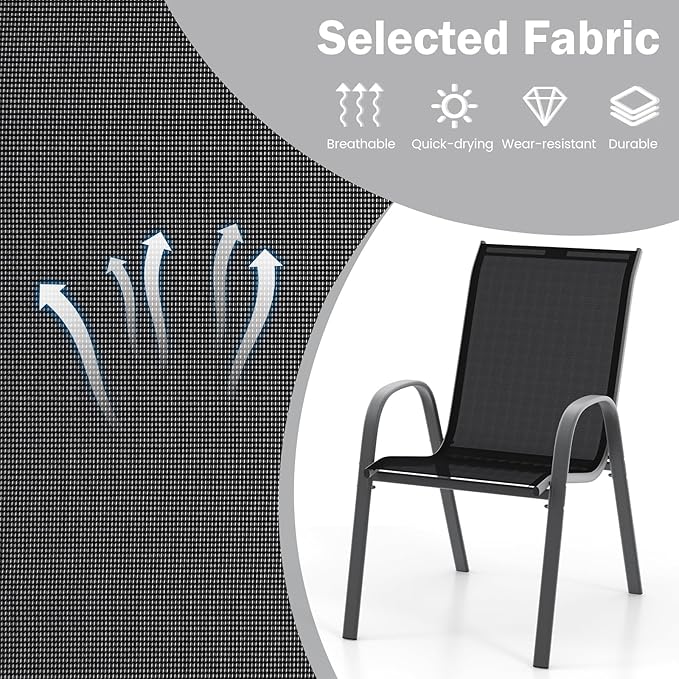 COSTWAY Patio Dining Chairs Set of 4, Stackable Outdoor Chairs with Armrest and High Back - Photo 4