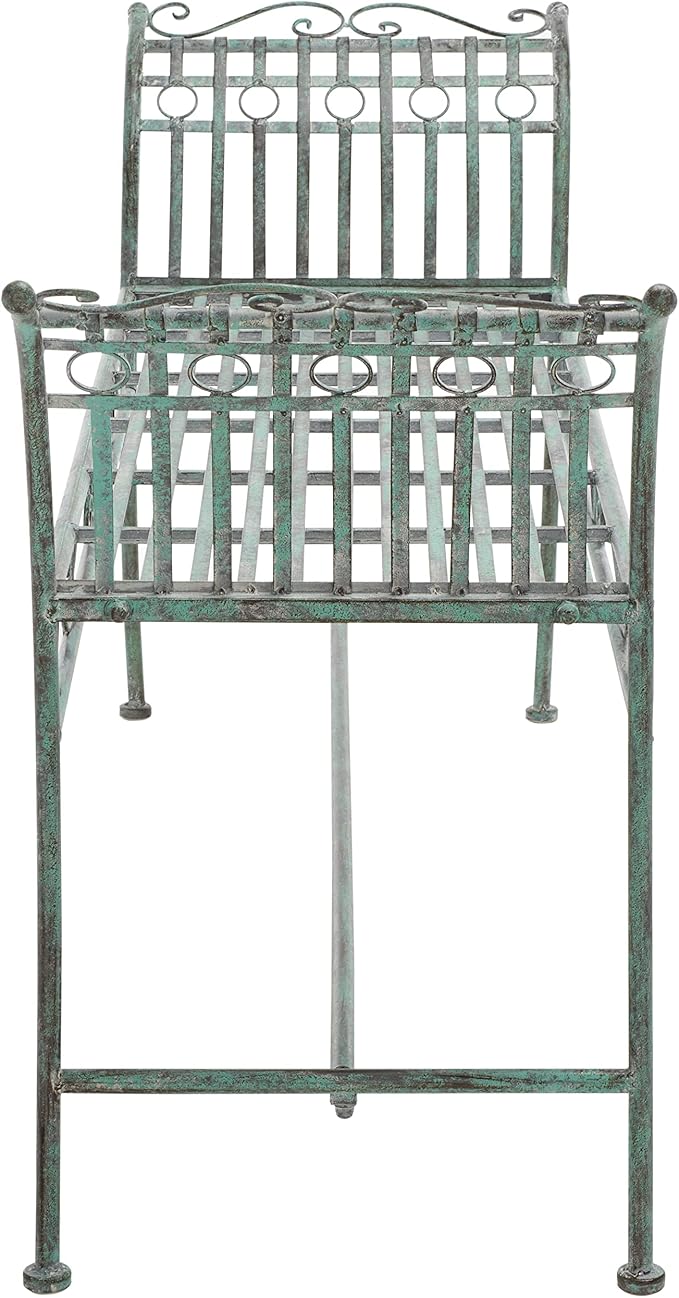 SAFAVIEH Outdoor Collection Hadley Victorian Scroll Antique Dark Green Wrought Iron Bench