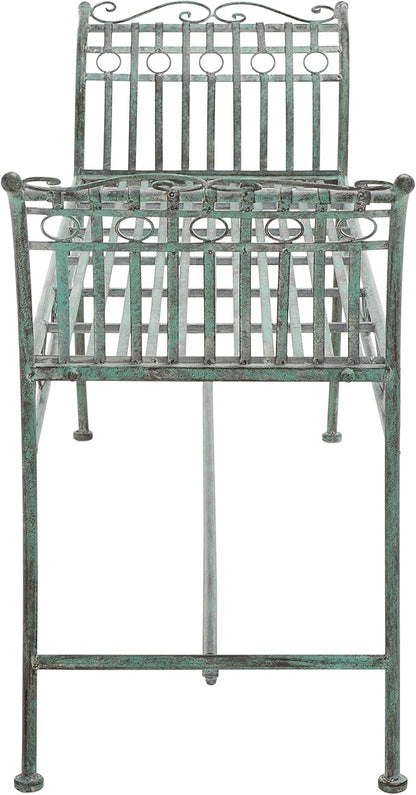 SAFAVIEH Outdoor Collection Hadley Victorian Scroll Antique Dark Green Wrought Iron Bench