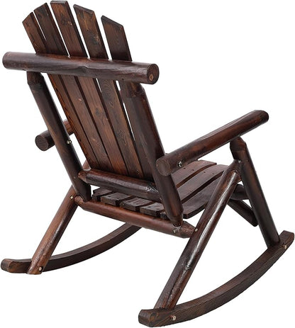 Patio Wooden Rocking Chair, High Back Wood Rocker Accent Chairs, Durable Porch Rocker Chair with Wide Seat, Patio Rockers for Outdoor & Indoor, Garden, Porch (Vintage Brown)