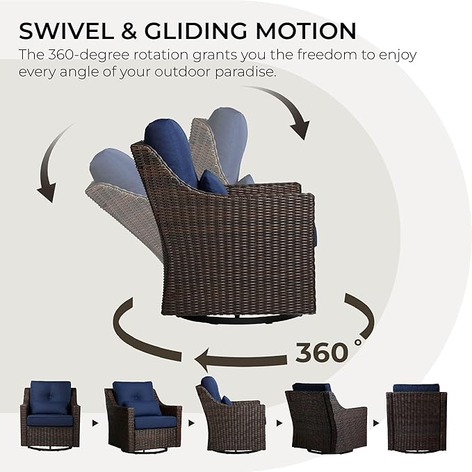 CHITA 5 Pieces Swivel Wicker Patio Furniture Set, Outdoor Conversation Set with 2 Pieces Rattan Rocking Swivel Chairs - Photo 3