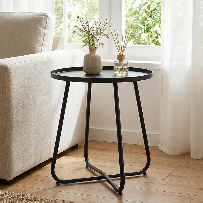 Outdoor Side Table, Indoor & Outdoor 18" Round Patio Side Table, Small Metal Side Table for Porch, Balcony, Living Room, Black