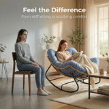 Oversized Papasan Rocking Chair Outdoor, Comfy Wicker Patio Papasan Egg Rocker with Thick Cushion for 450 lbs - Photo 6