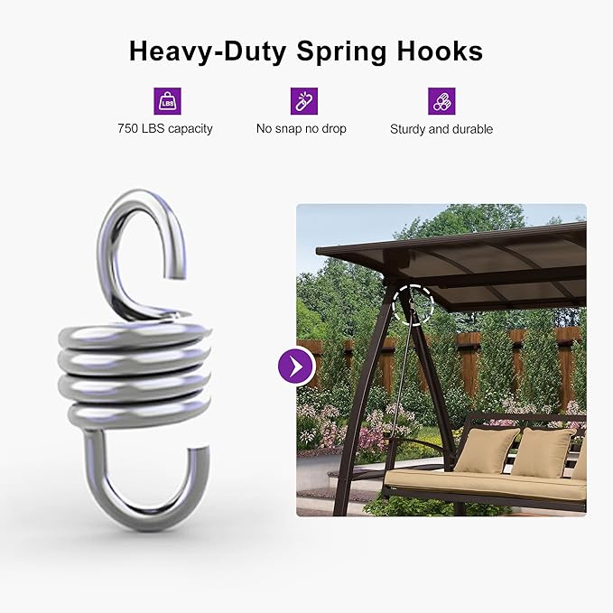 PURPLE LEAF 3-Seat Porch Swing with Adjustable PVC Canopy Metal Patio Bench Glider Swing Bed Outdoor Swing Chair with - Photo 7