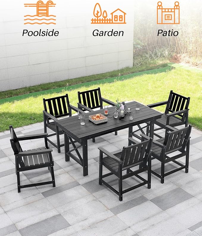 5-Piece HDPE Patio Dining Set, Outdoor Table and Chairs with Umbrella Hole, Modern Outdoor Dining Set for 4 - Photo 6