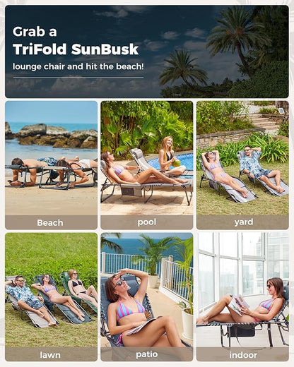 KingCamp Tanning Chair with Face Hole, Lounge Chairs Outdoor Folding Comfy Adjustable 5-Position Lay Flat Foldable Chaise Chaser Lounger for Outside Beach Patio Sun Bathing Pool, Grey/White