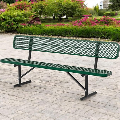 8FT Park Benches for Outside, Garden Benches Weatherproof with Backrest - Heavy-Duty Metal Bench for Patio Porch Backyard School Sports Church Locker Room Bench Commercial-Grade Seating Green