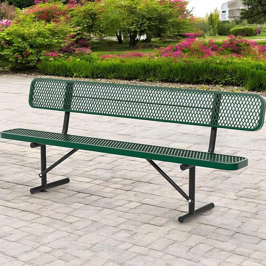 8FT Park Benches for Outside, Garden Benches Weatherproof with Backrest - Heavy-Duty Metal Bench for Patio Porch Backyard School Sports Church Locker Room Bench Commercial-Grade Seating Green