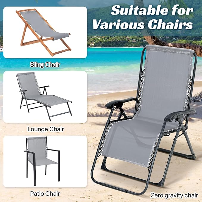 Ostlttyn Zero Gravity Chair Replacement Fabric with Cord Kits, 17inch Wide Repair Cloth with Replacement Bungee Cord for Anti Gravity Chairs Patio Lounge Chair Lawn Beach Sling Chair, Light Grey