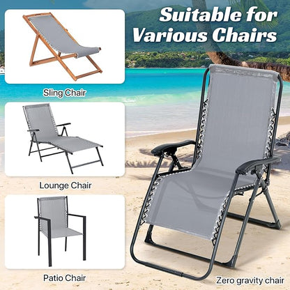Ostlttyn Zero Gravity Chair Replacement Fabric with Cord Kits, 17inch Wide Repair Cloth with Replacement Bungee Cord for Anti Gravity Chairs Patio Lounge Chair Lawn Beach Sling Chair, Light Grey