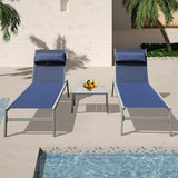 Domi Patio Chaise Lounge Set of 3, Aluminum Pool Lounge Chairs with Side Table - Photo 8