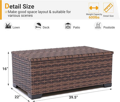 UDPATIO Outdoor Storage Table Patio Coffee Table All Weather Wicker Side Table with Waterproof Covers Rattan Furniture for Toys and Garden Tools