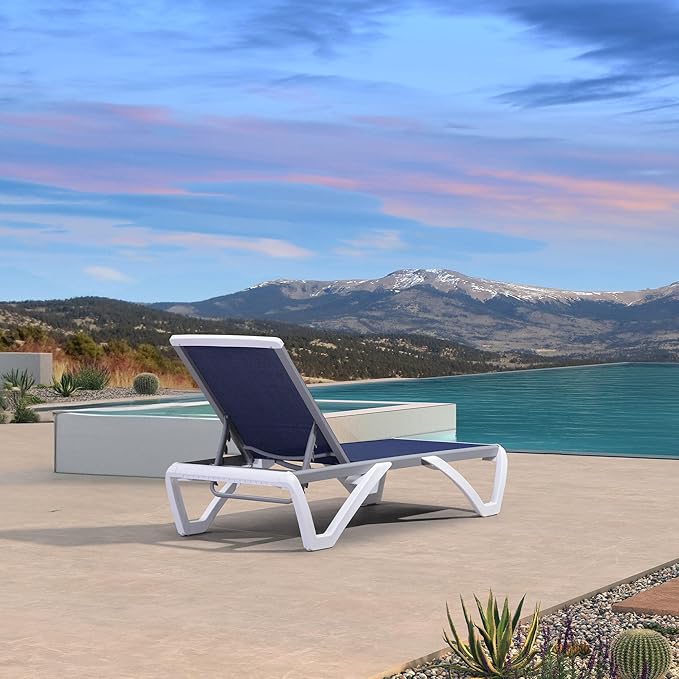 PURPLE LEAF Patio Chaise Lounge Chair Outside Aluminum Plastic Stackable Tanning Chairs for Pool Sunbathing Beach Deck Outdoor Lounger, Navy Blue