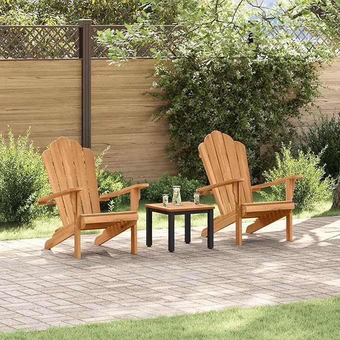 Set of 2 Adirondack Chairs, Solid Teak Wood Outdoor Patio Furniture for Garden, Backyard, Deck, Weather-Resistant Ergonomic Reclining Chairs, Brown