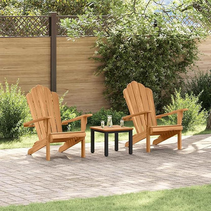Set of 2 Adirondack Chairs, Solid Teak Wood Outdoor Patio Furniture for Garden, Backyard, Deck, Weather-Resistant Ergonomic Reclining Chairs, Brown