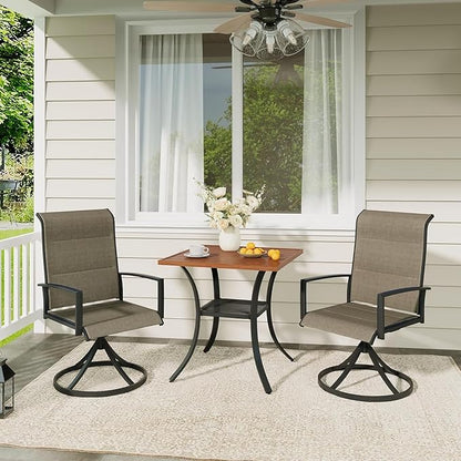 VICLLAX Patio Dining Table, Square Table Metal Outdoor Bistro Table with Rack for Balcony Garden Deck, 28inch Walnut