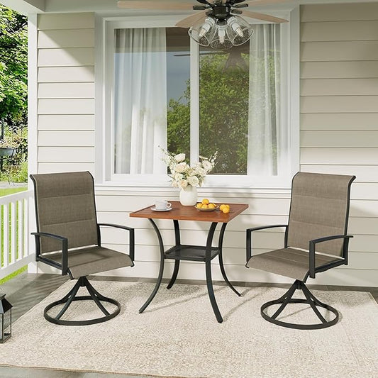 VICLLAX Patio Dining Table, Square Table Metal Outdoor Bistro Table with Rack for Balcony Garden Deck, 28inch Walnut