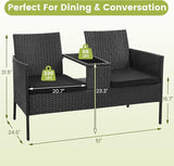 Kromax Wicker 2 Seat Patio Loveseat, Outdoor Rattan Loveseat with Table, Washable Cushion Covers, Backyard, Garden, Lawn - Photo 2