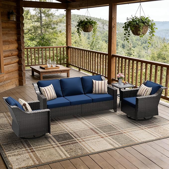 4 Pieces Patio Conversation Furniture Set - 1 Sofa, 2 Swivel Chairs, 1 Side Table - Photo 5