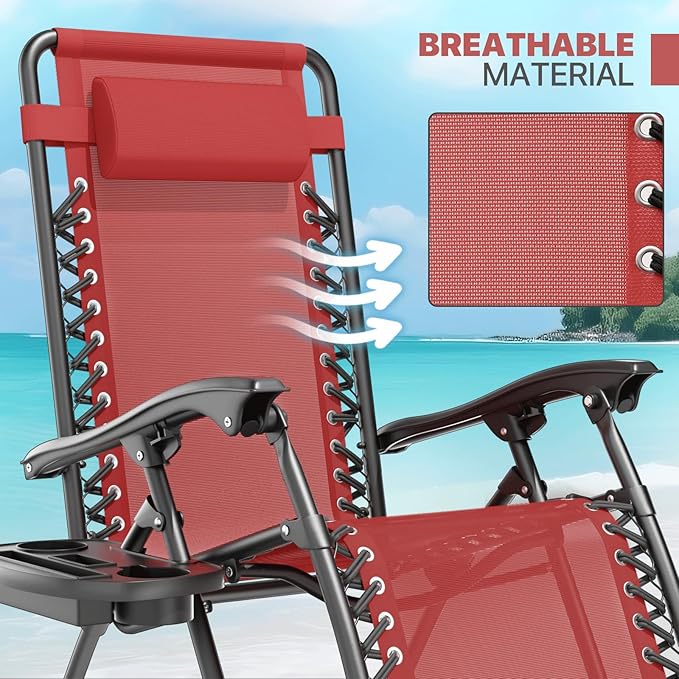 Magshion Zero Gravity Lounge Chair, Adjustable Folding Recliner with Cup Holder Side Tray & Removable Headrest Pillow - Photo 7