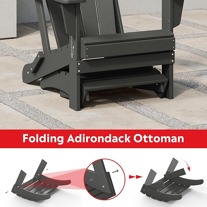 Costaelm Adirondack Chair Footrest Foldable Ottoman, Folding Ottoman Outdoor Foot Rest for Patio Waterproof, Adirondack Ottoman Outdoor, Gray