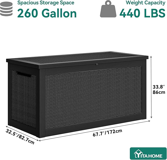 YITAHOME 260 Gallon Outdoor Storage Box, Large Water Resistant Resin Deck Box - Photo 6
