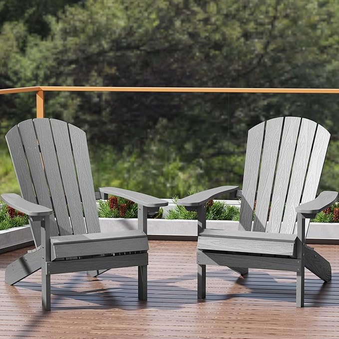 YEFU HIPS Placstic Adirondack Chair: Weather Resistant Adirondack Chairs Waterproof - Easy Assembly Outdoor Chairs for Patio Fire Pit Deck Outside Garden Campfire Use(Grey)