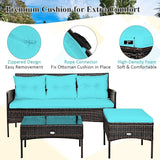Tangkula 3 Pieces Patio Conversation Set, Outdoor PE Rattan Wicker Furniture Set W/Cozy Cushions - Photo 9
